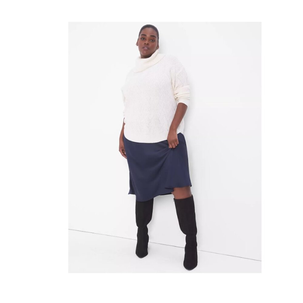 LANE BRYANT NWT Size 14/16 Cream Classic Long-Sleeve Cowl-Neck Textured Pullover - Picture 3 of 3